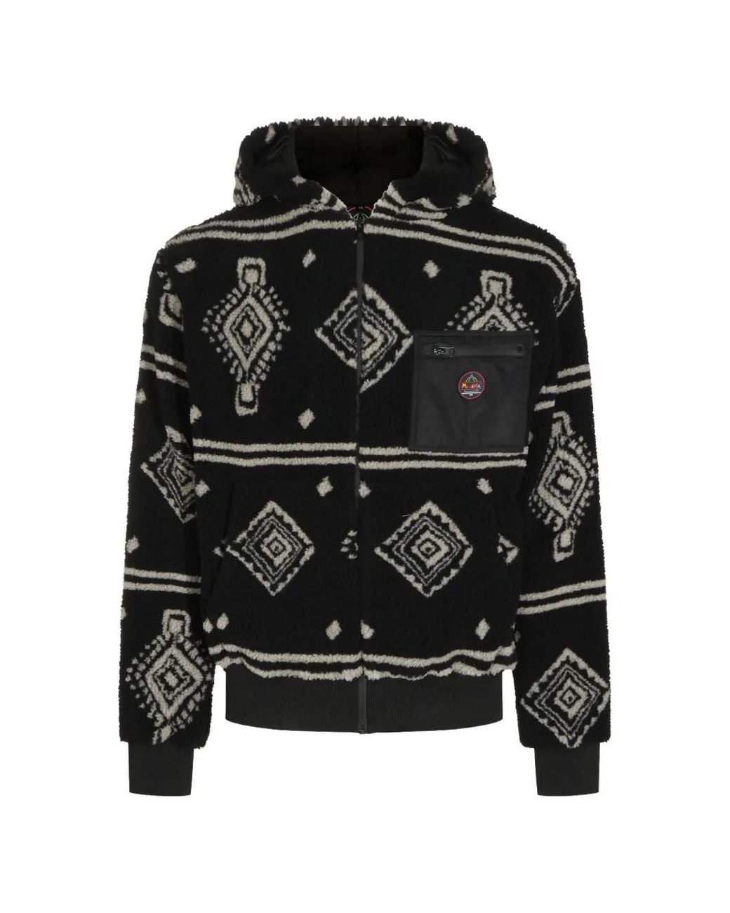 Mauna Kea Black Geometric-Pattern Fleece Hoodie for men