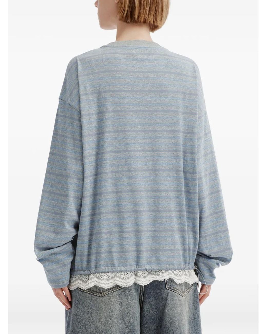 B+ AB Blue Lace-Trim Striped T-Shirt