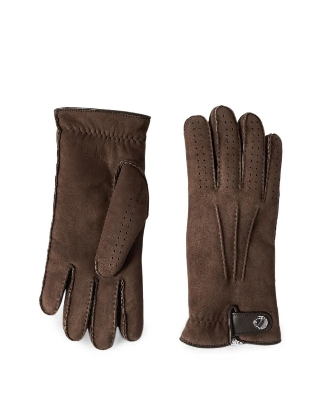 Brunello Cucinelli Brown Suede Shearling Gloves for men