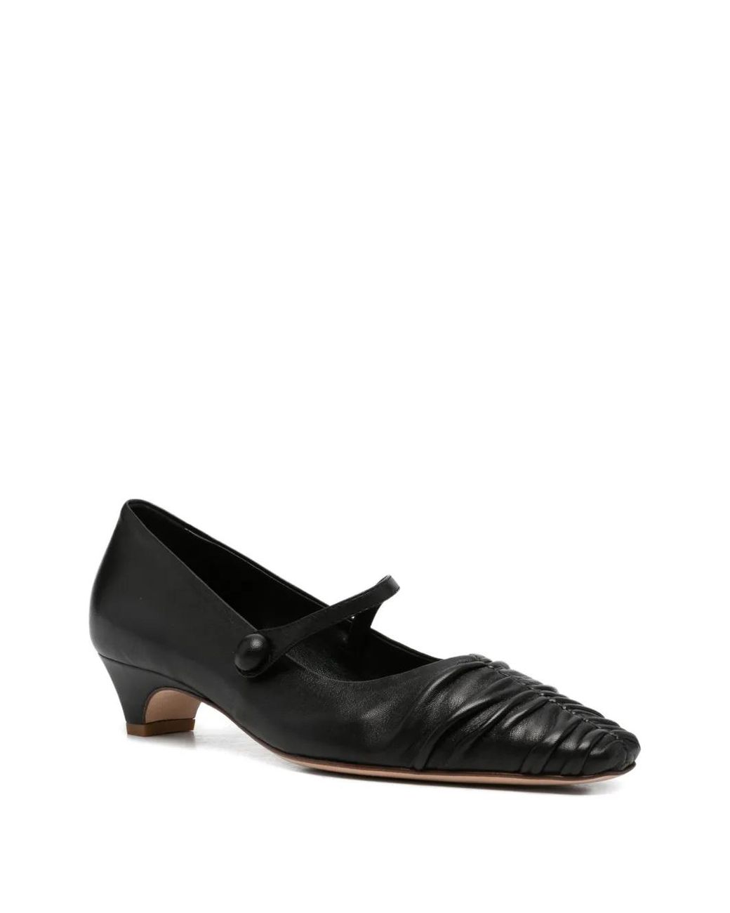 LORENA PAGGI Black Ruched Strap Leather Pumps