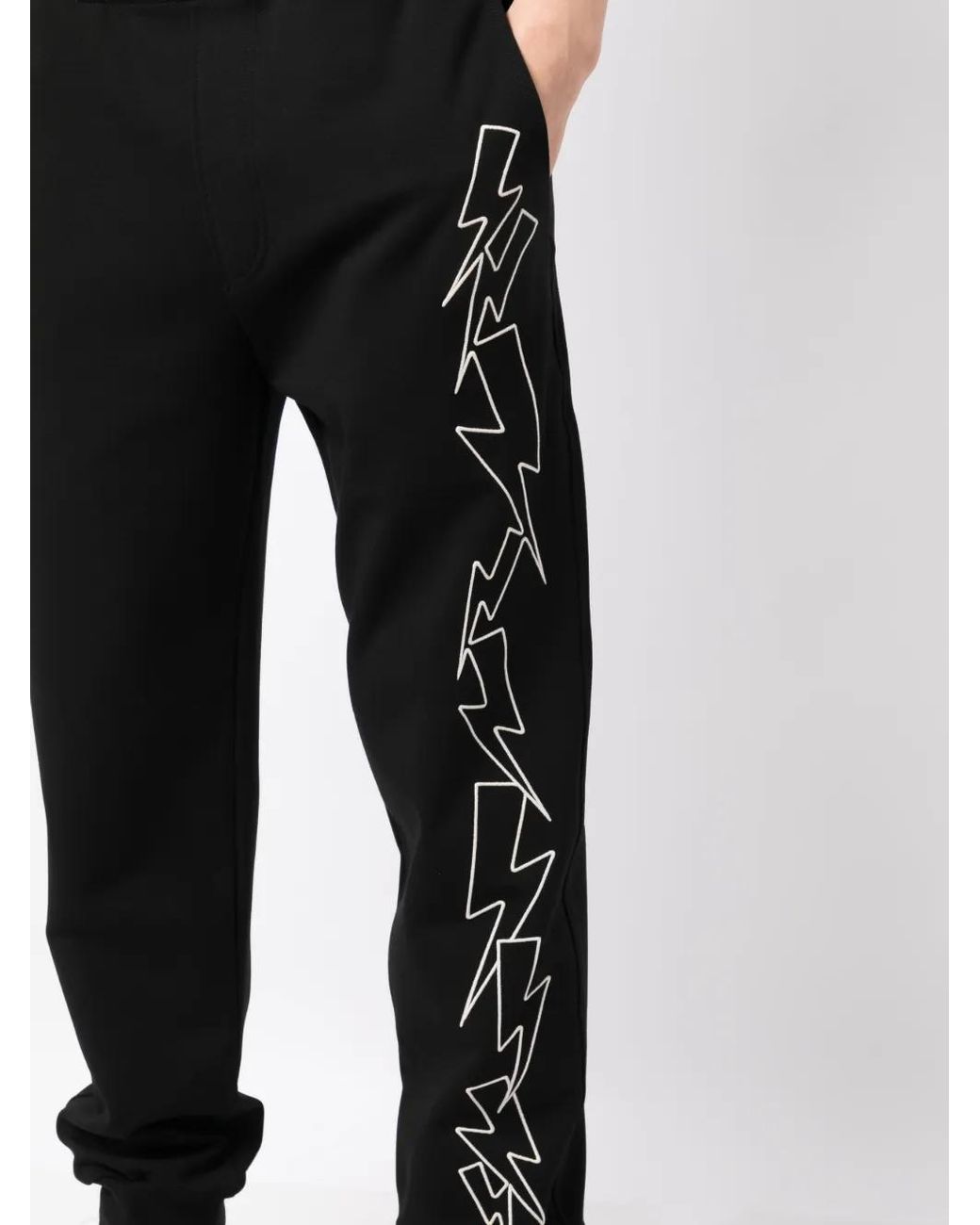 Neil Barrett Black Embroidered-Bolts Track Pants for men