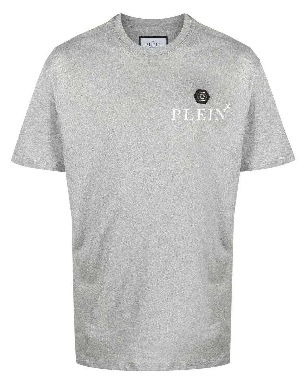 Philipp Plein Gray Logo-Plaque Cotton T-Shirt for men