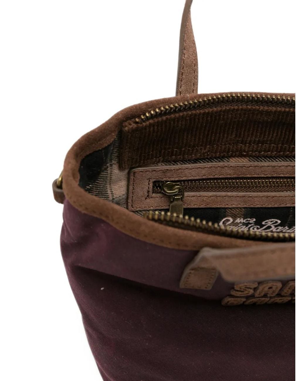 Mc2 Saint Barth Brown Mini City Logo-Patch Suede-Trim Tote Bag