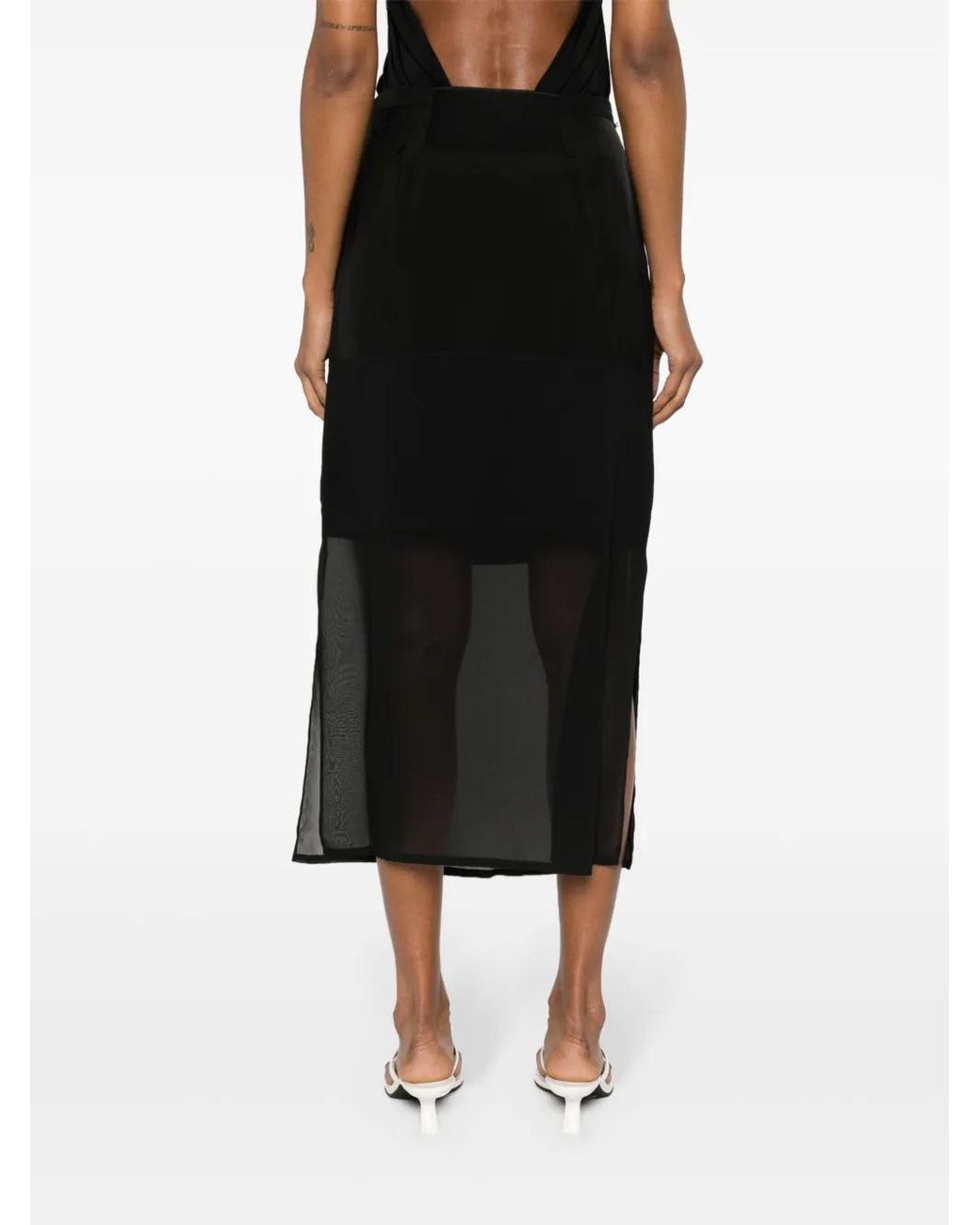 Sportmax Black Semi-Sheer Panel Midi Skirt
