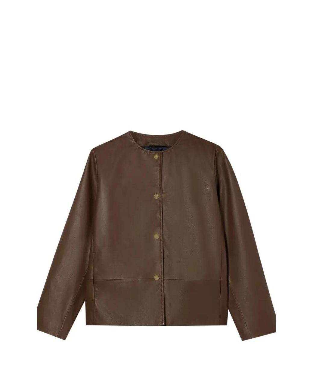 Brooks Brothers Brown Collarless Leather Jacket