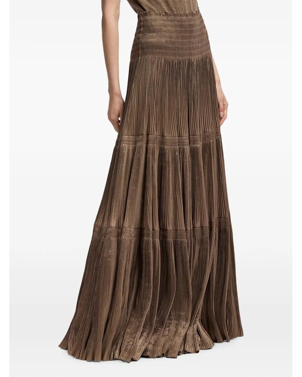 Ralph Lauren Brown Adeena Pleated Maxi Skirt