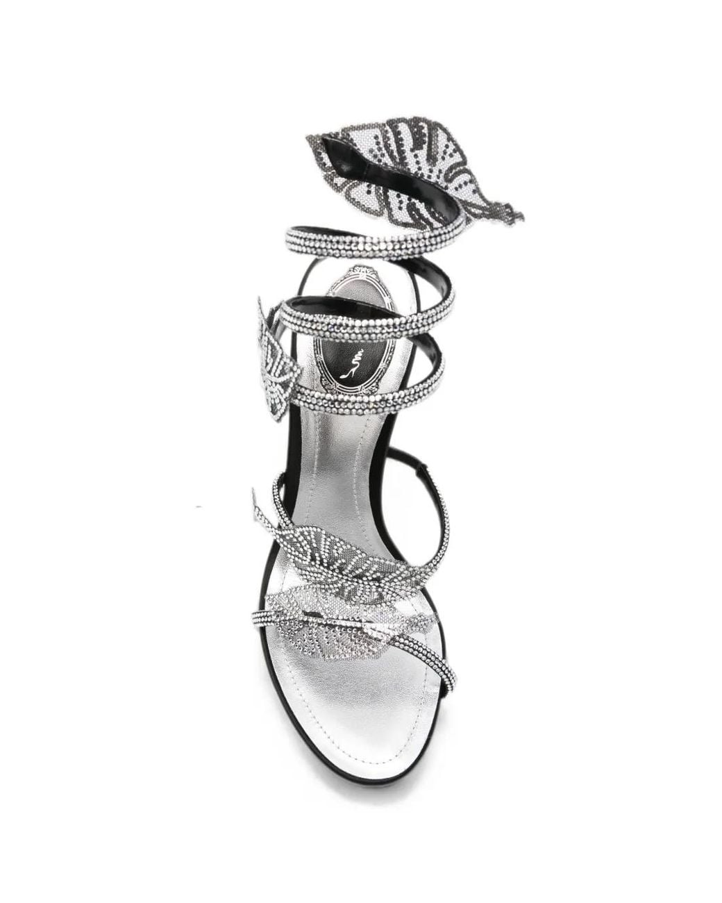 Rene Caovilla White Leaf Crystal-Embellished Heeled Sandals