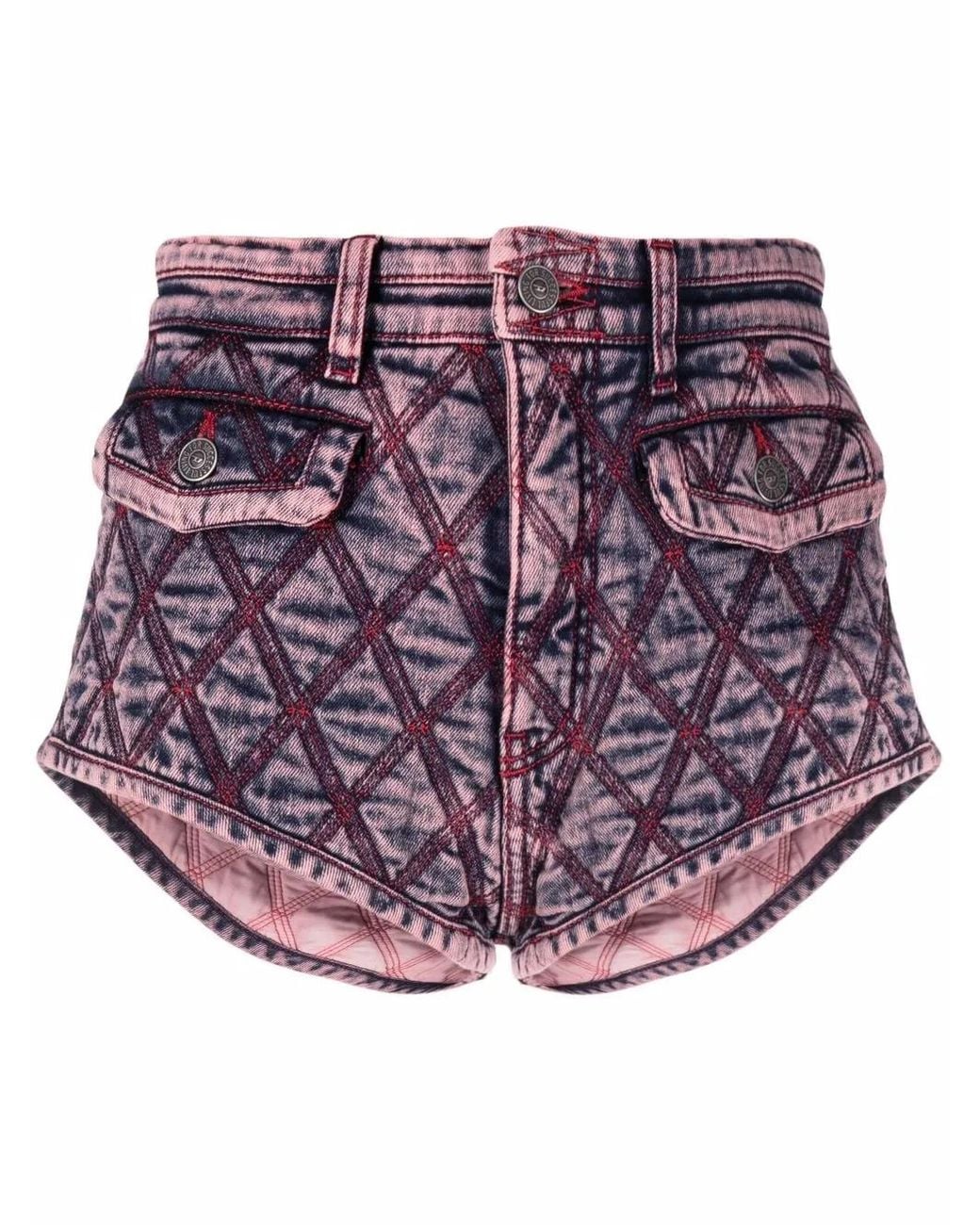 DIESEL Multicolor Contrast-Stitching Flap-Pockets Denim Shorts