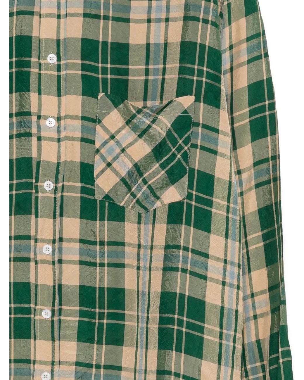 LC23 Green Check-Pattern Button-Down Shirt for men