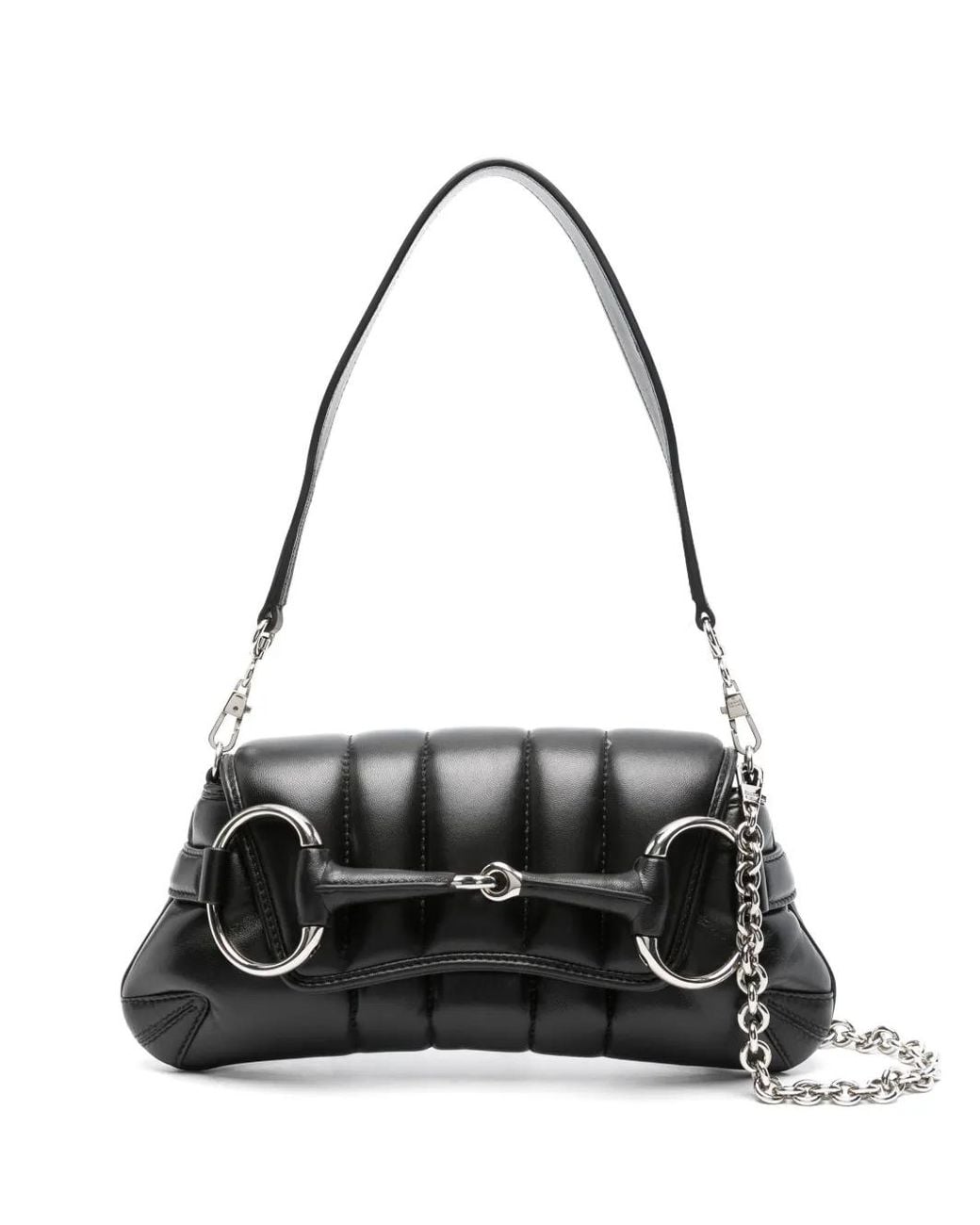 Gucci Black Small Horsebit Chain Leather Shoulder Bag