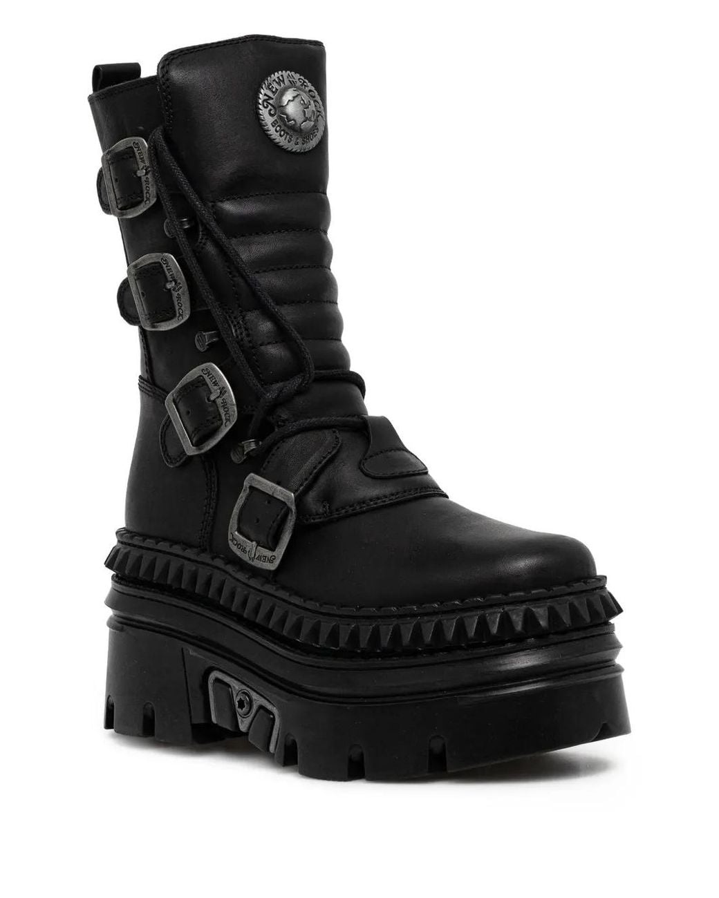 New Rock Buckle Platform Boots in Black | Lyst