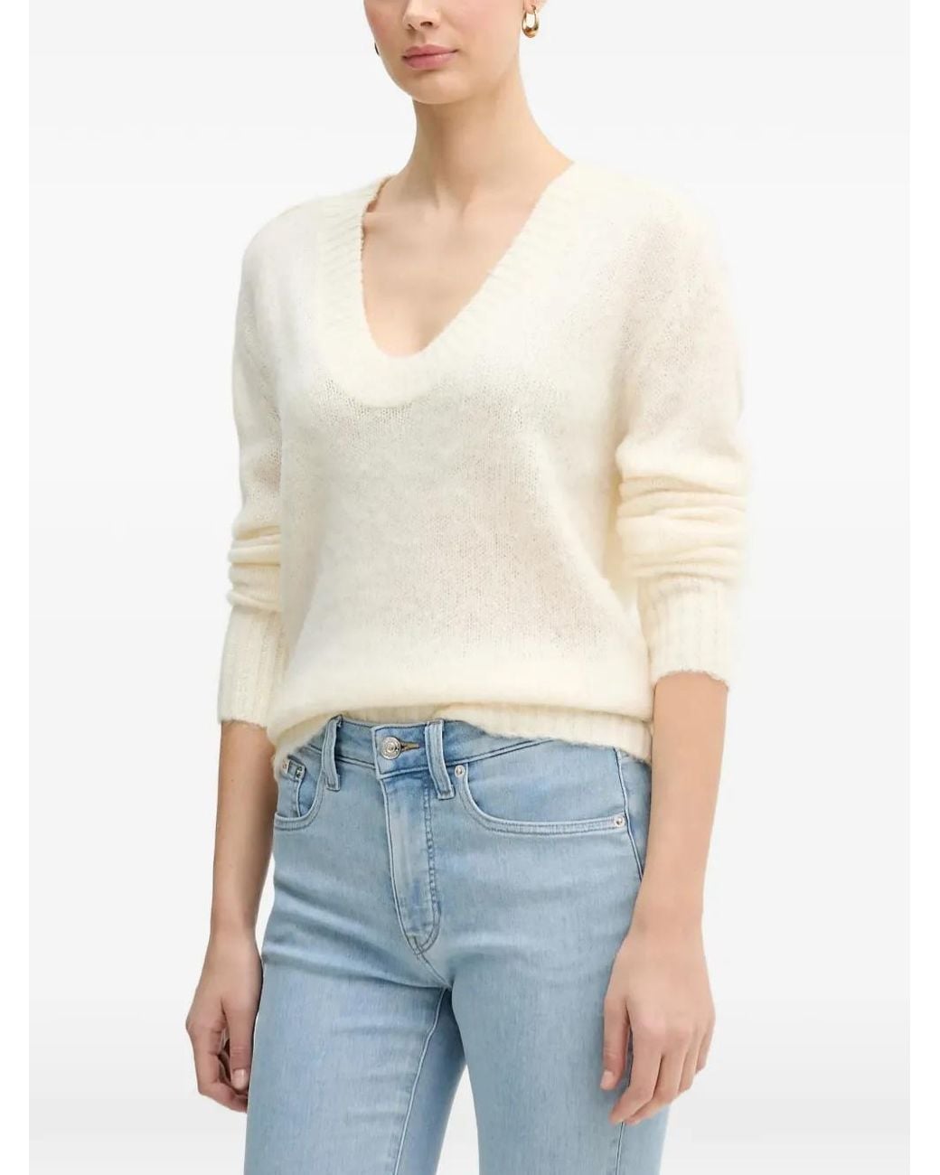 Benetton White V-Neck Sweater