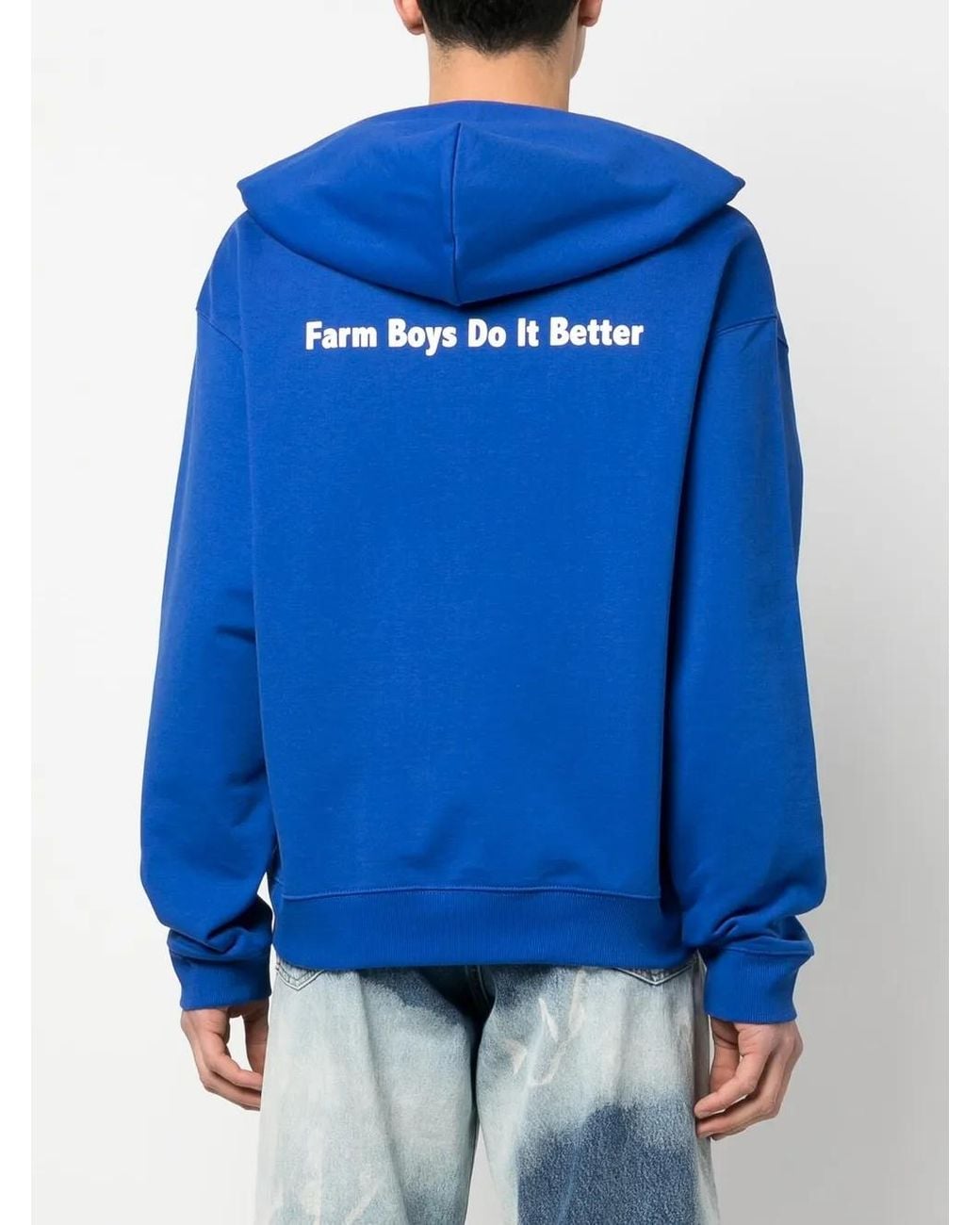 Sky High Farm Blue Slogan-Print Zip-Up Hoodie for men