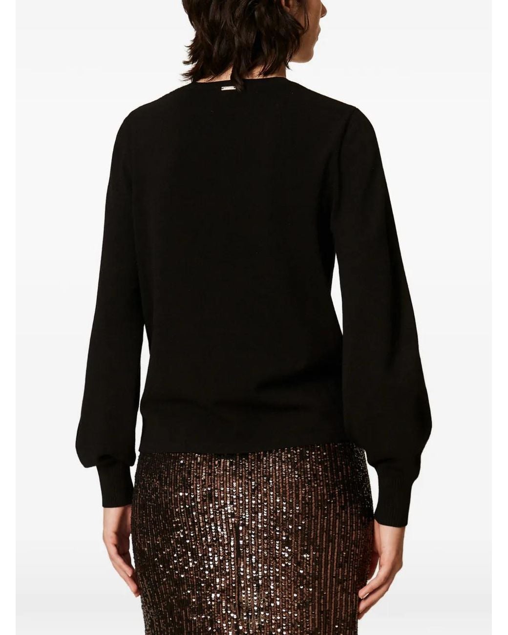Twinset Black Jumper With Macramé Lace Insert
