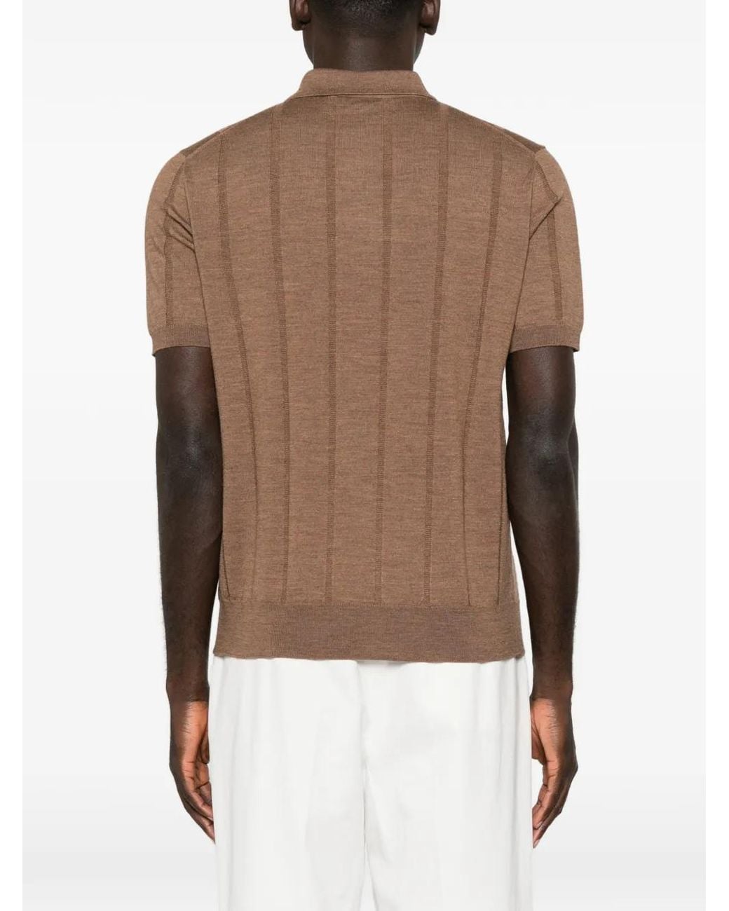 Canali Brown Ribbed-Knit Wool Polo Shirt for men
