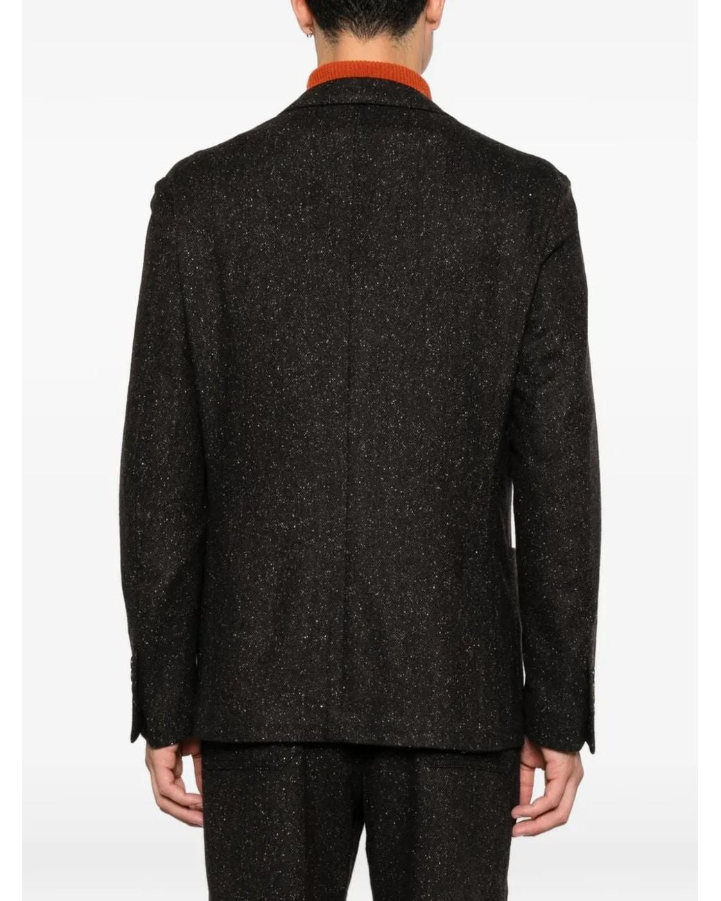 Eleventy Black Herringbone-Knit Single-Breasted Jacket for men