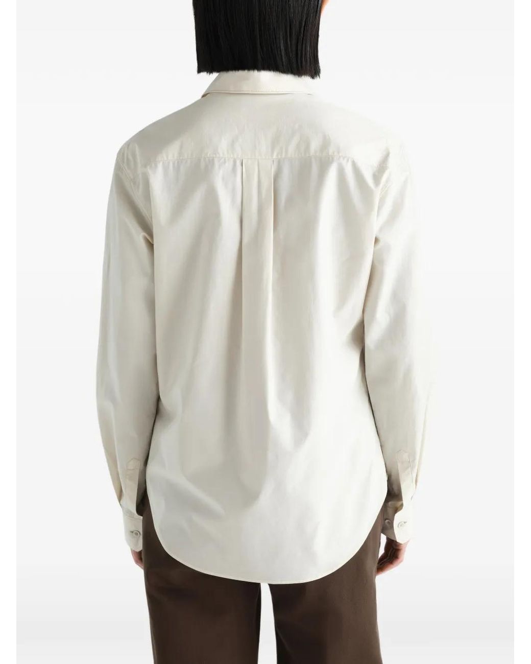 Lemaire White Chemise À Col Pointu En Soie De Coton Délavé
