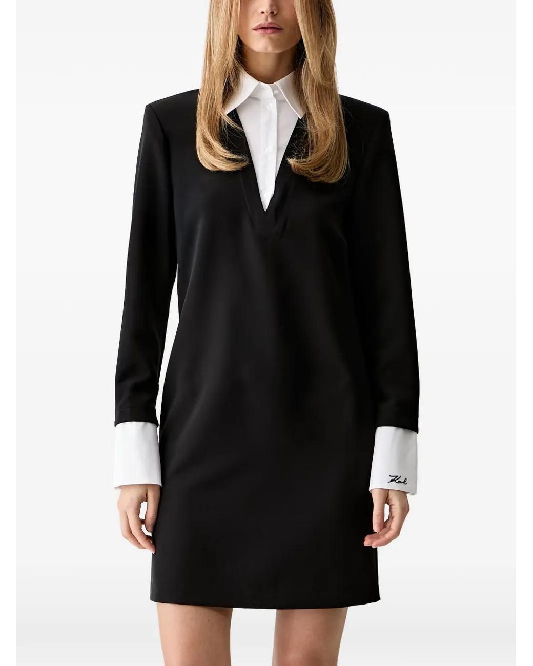 Karl Lagerfeld Black Robe Courte À Col Contrastant En V