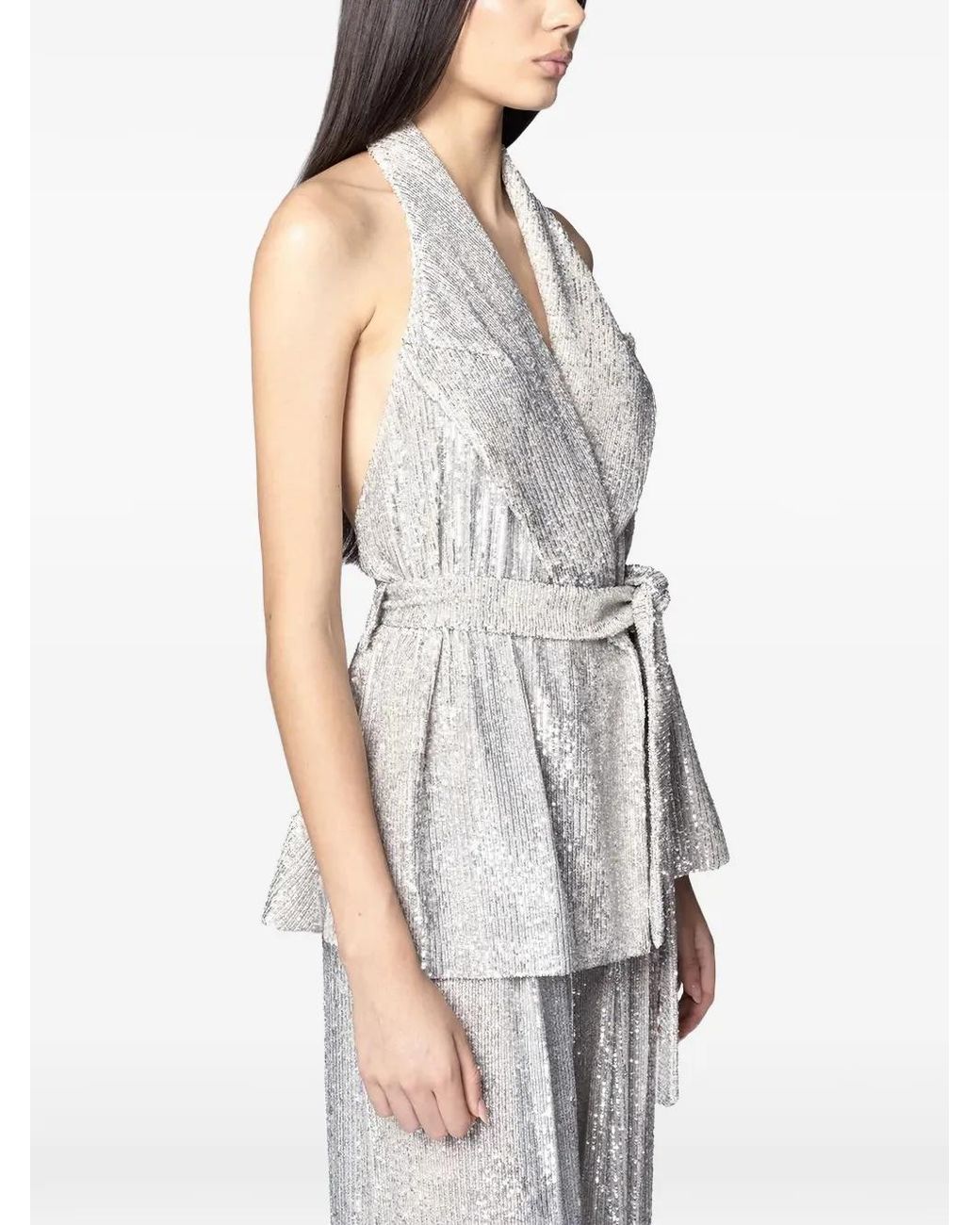 Twentyfourhaitch White Arizona Sequin-Embellished Belted Vest
