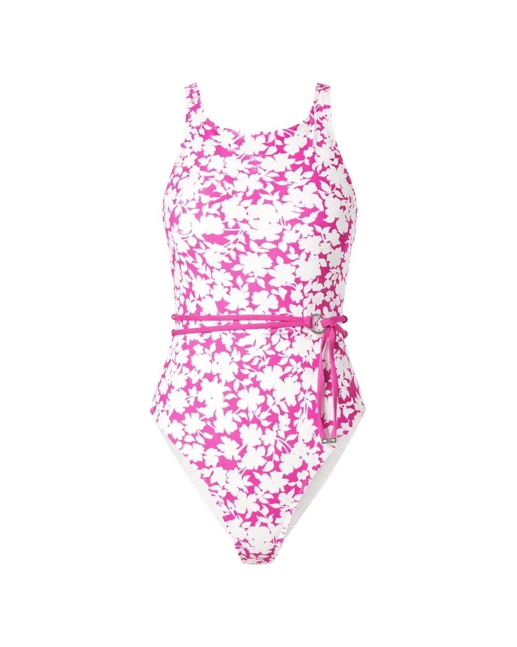 MICHAEL Michael Kors Pink Floral-Print Belted Swimsuit