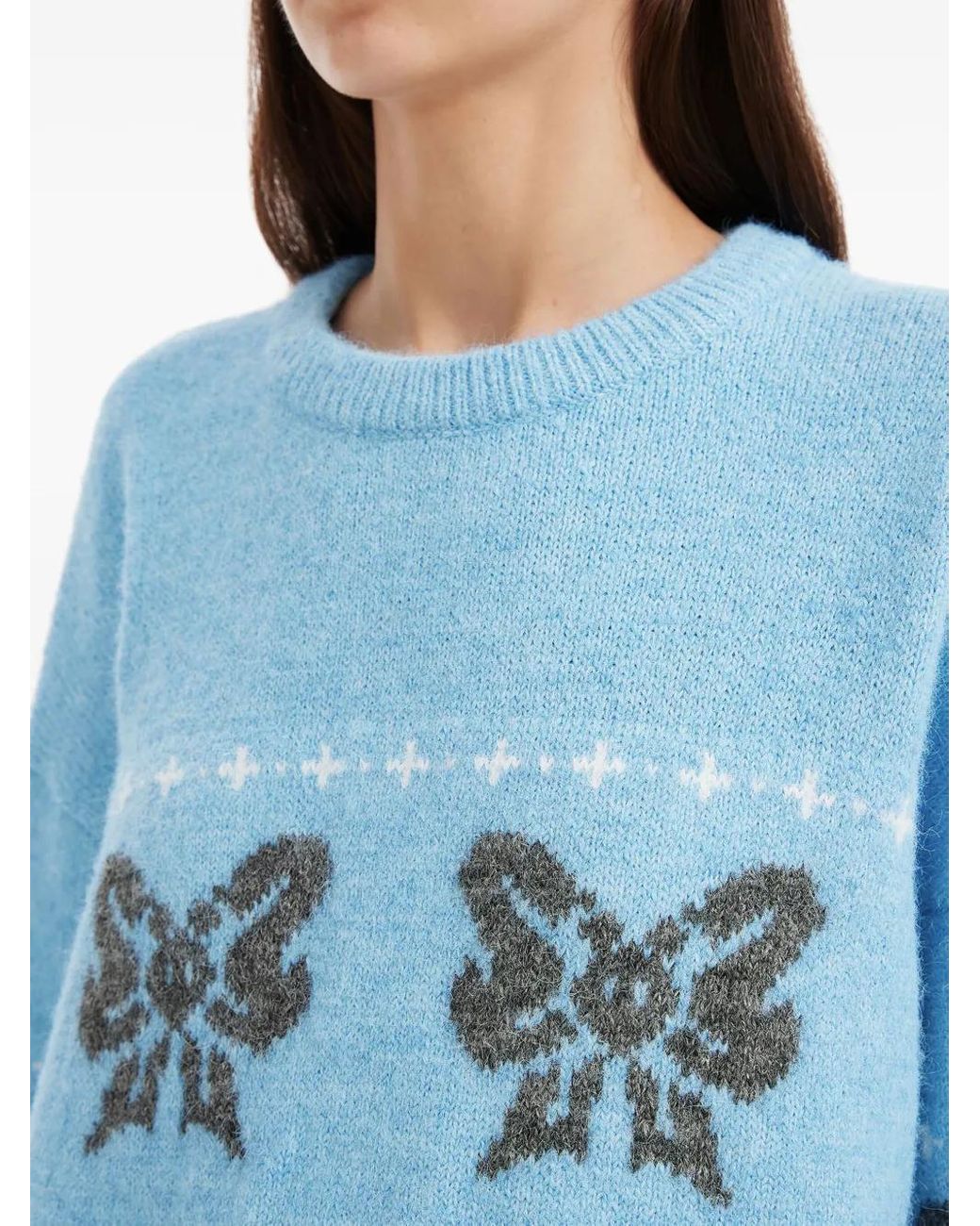 Mini Cream Blue Bow Pattern Sweater