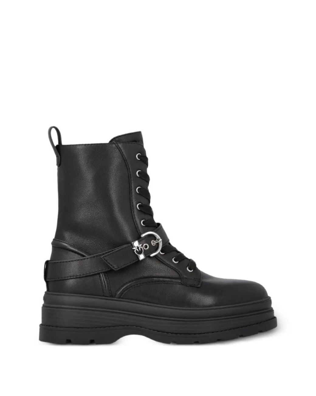 Pinko Black Buckle-Strap Lace-Up Boots