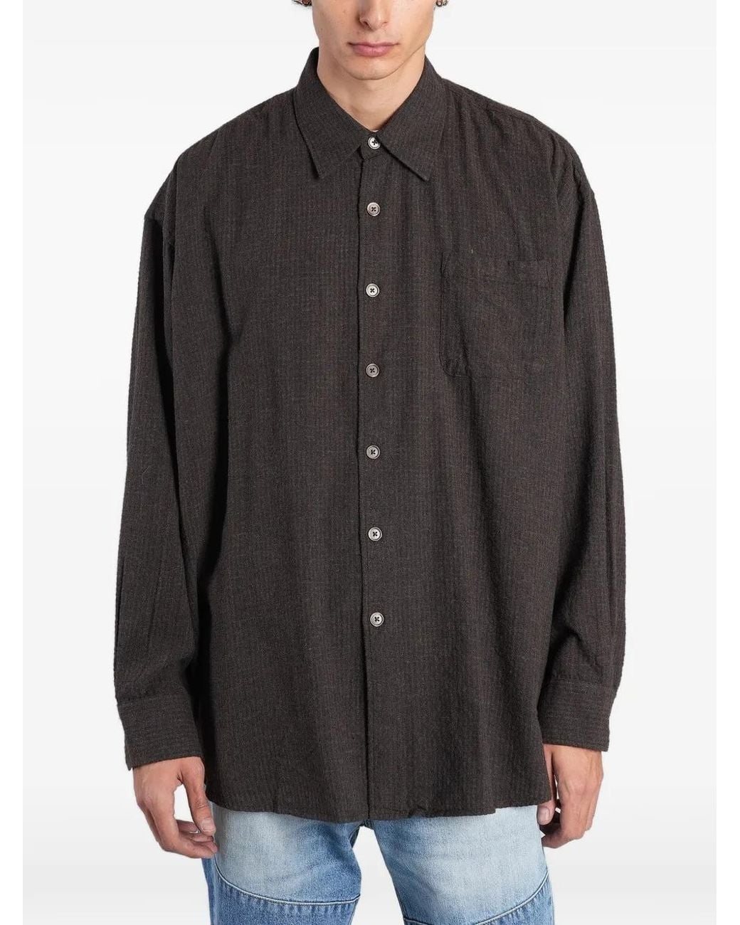 Our Legacy Black Borrowed Shirt Truffle Check Grid Cloth for men