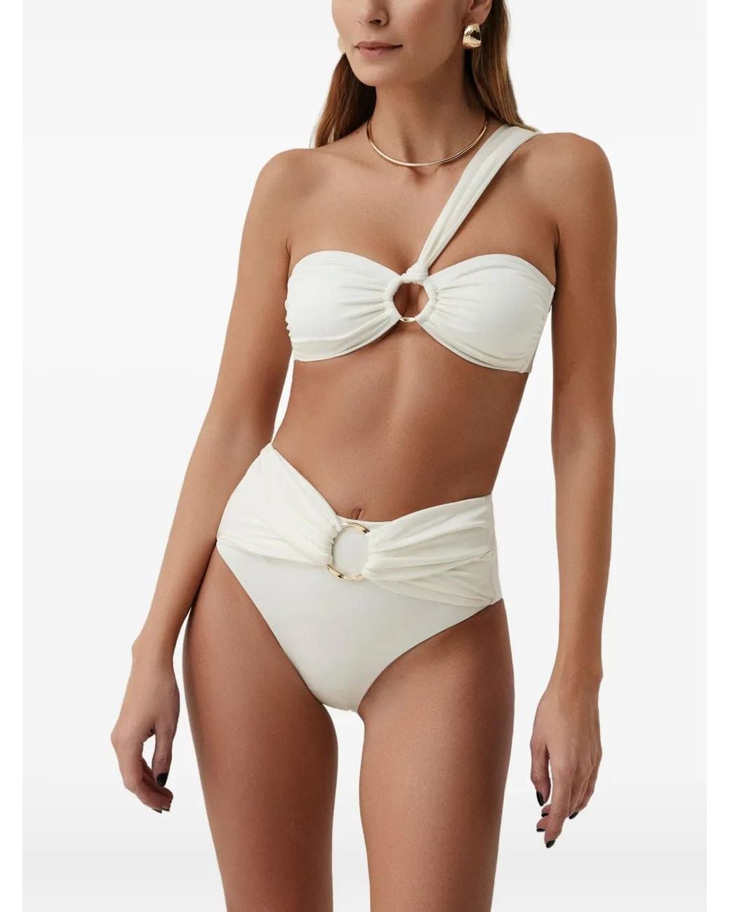 SOFIA ERHAN White One-Shoulder Ring-Detail Bikini