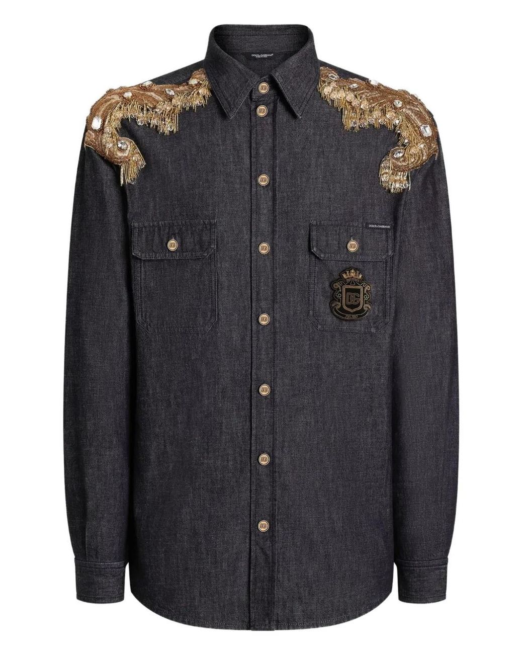 Dolce & Gabbana Black Embellished Logo-Patch Shirt for men