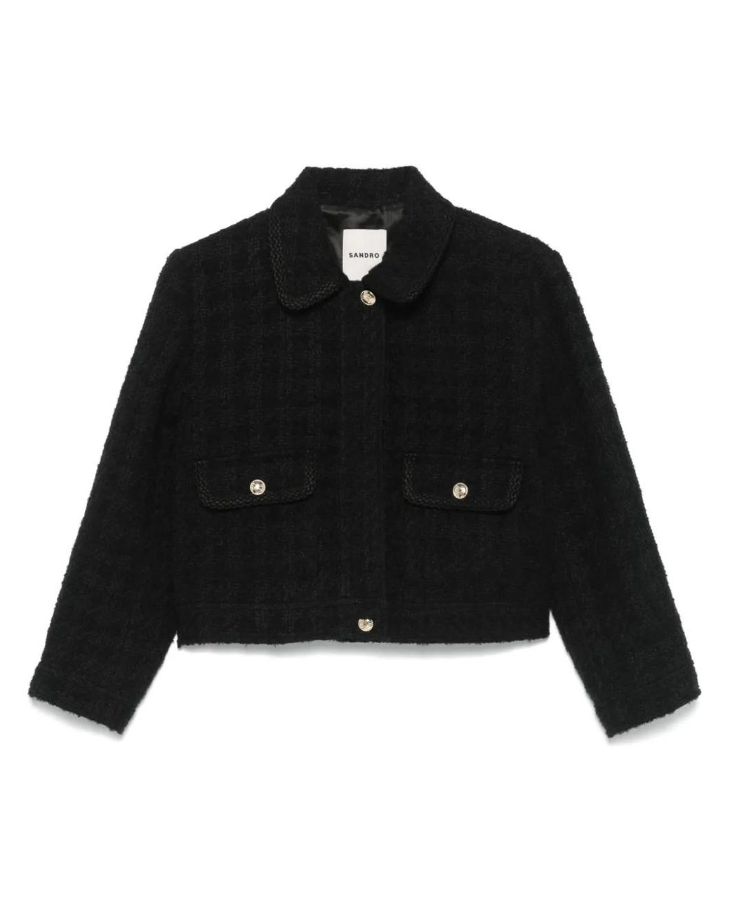 ＊人気＊ SANDRO  ラインストーン ツイードジャケット Sandro ツイード ジャケット ブラック | Lyst