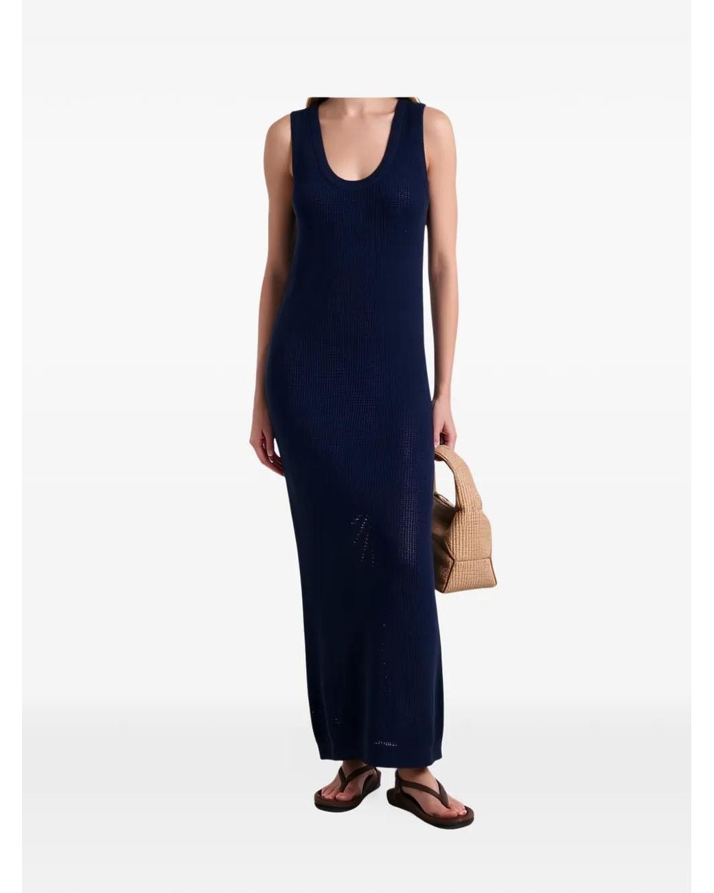 Brunello Cucinelli Blue Open-Knit Scoop-Neck Maxi Dress
