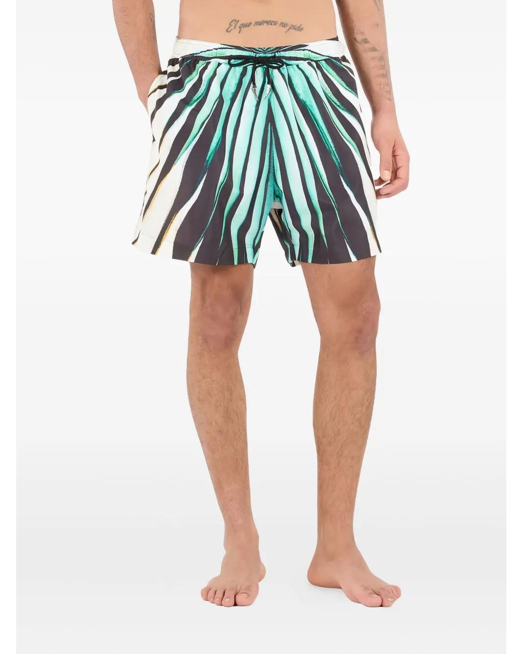 Roberto Cavalli Green Drawstring Swim Shorts for men