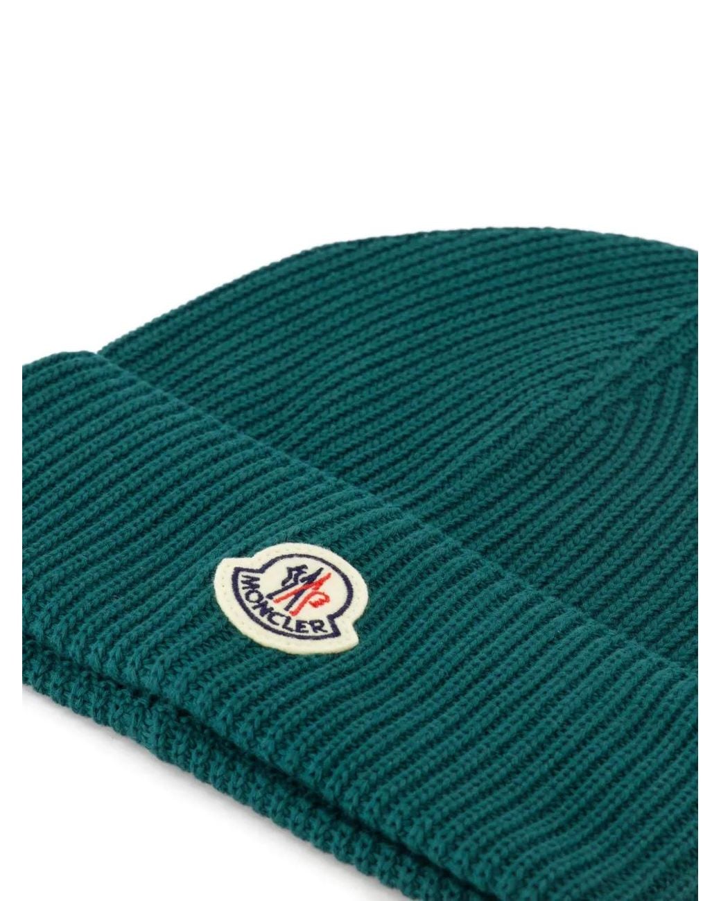 Moncler Green Logo-Patch Beanie for men