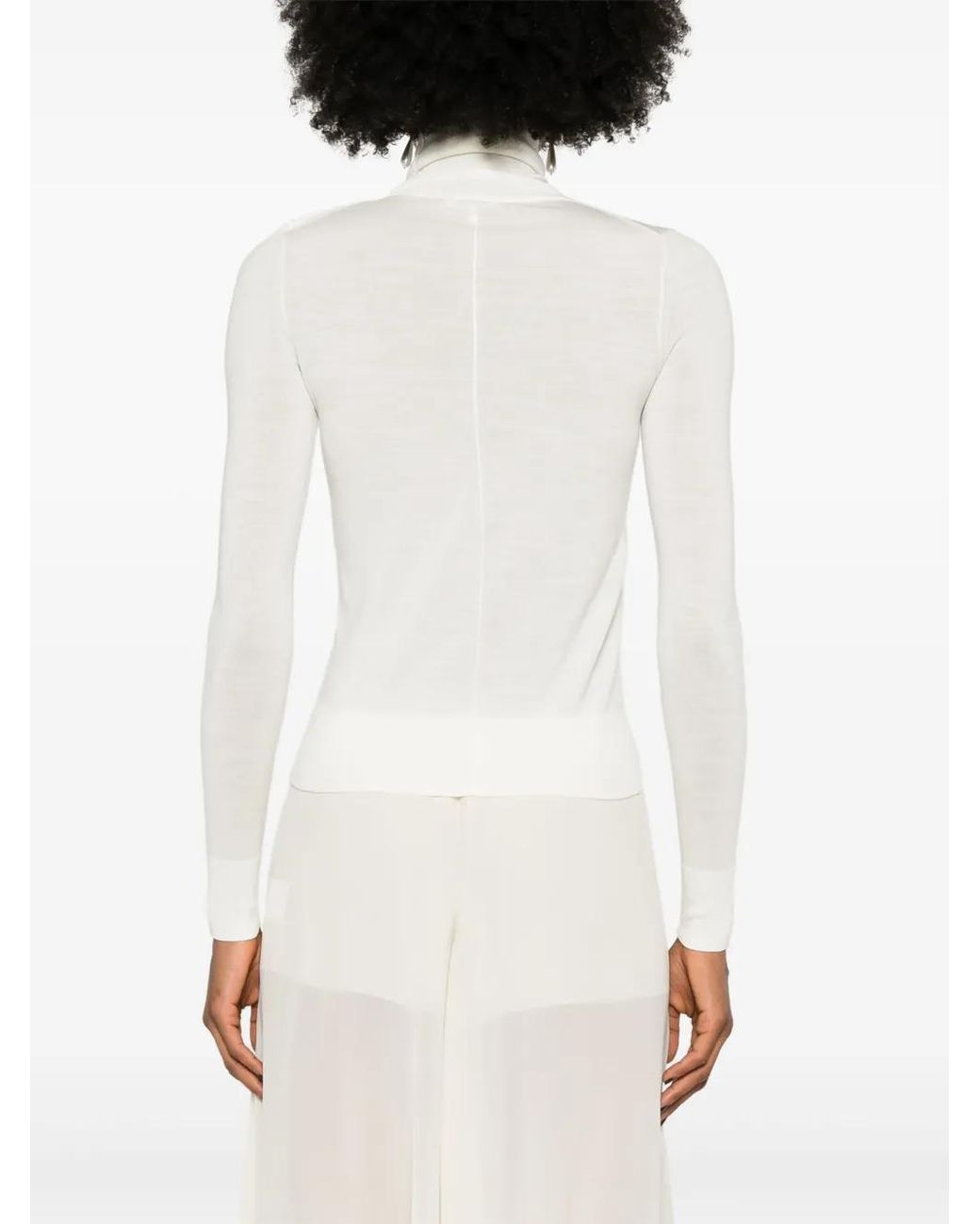 Chloé White Logo-Embroidered Roll-Neck Jumper