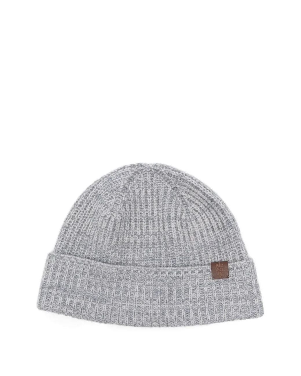 Eleventy Gray Ribbed Cashmere Beanie Hat for men