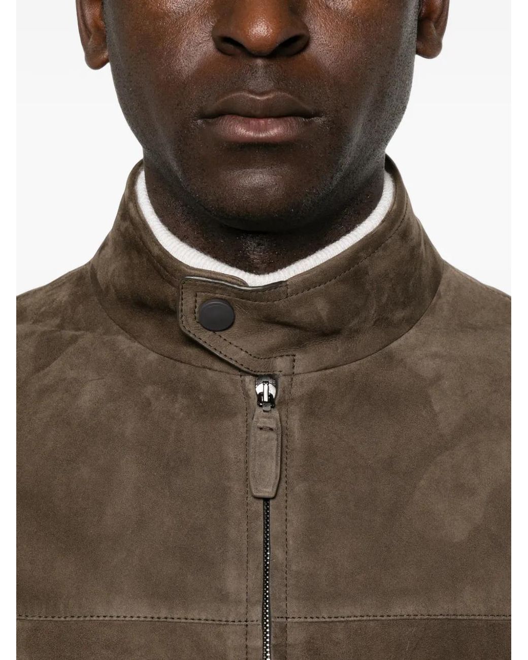 Brioni Brown Veste En Daim À Col Montant for men