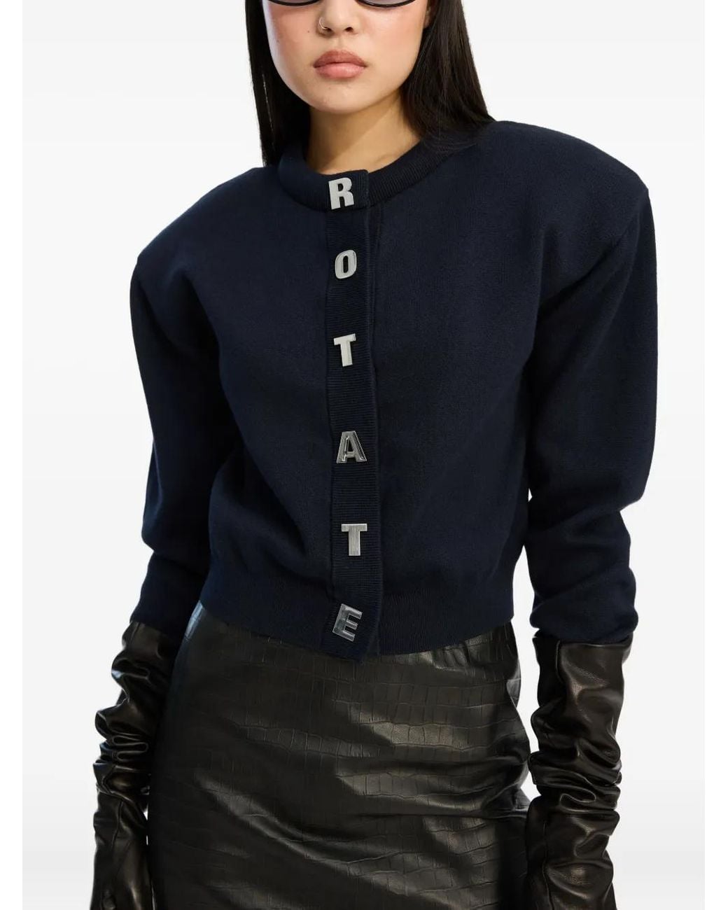 ROTATE BIRGER CHRISTENSEN Blue Letter Cardigan Aus Festem Strick