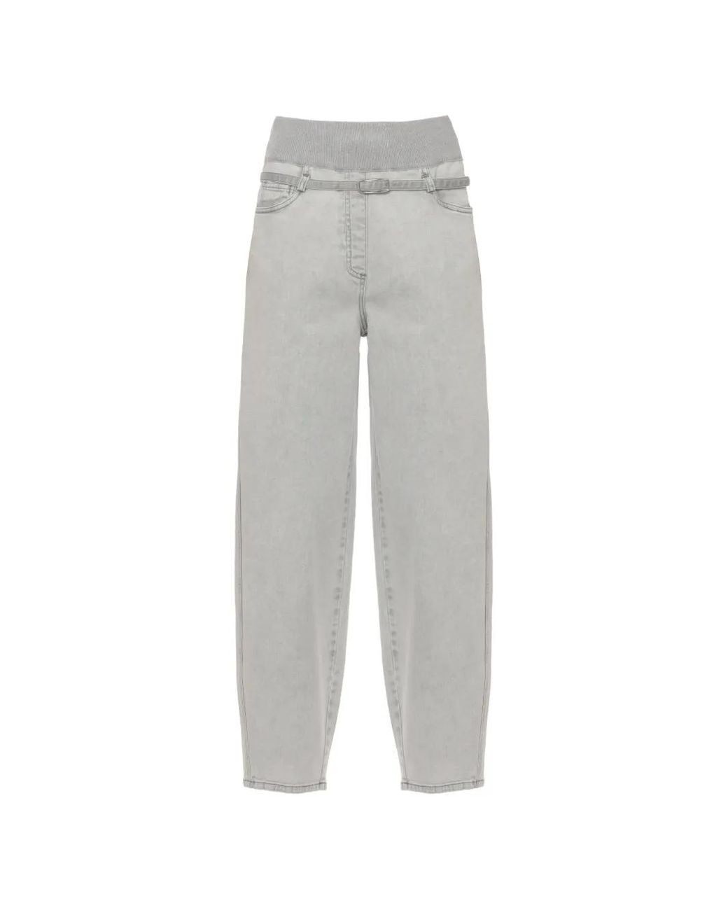 Panicale Gray Ribbed-Waistband Belted Jeans