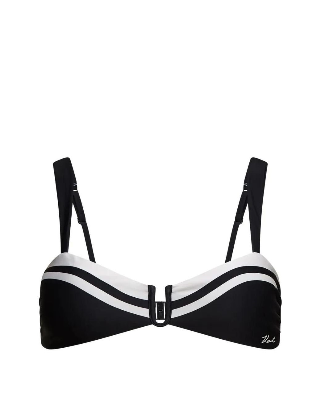 Karl Lagerfeld Black Signature Contrast-Trim Bikini Top