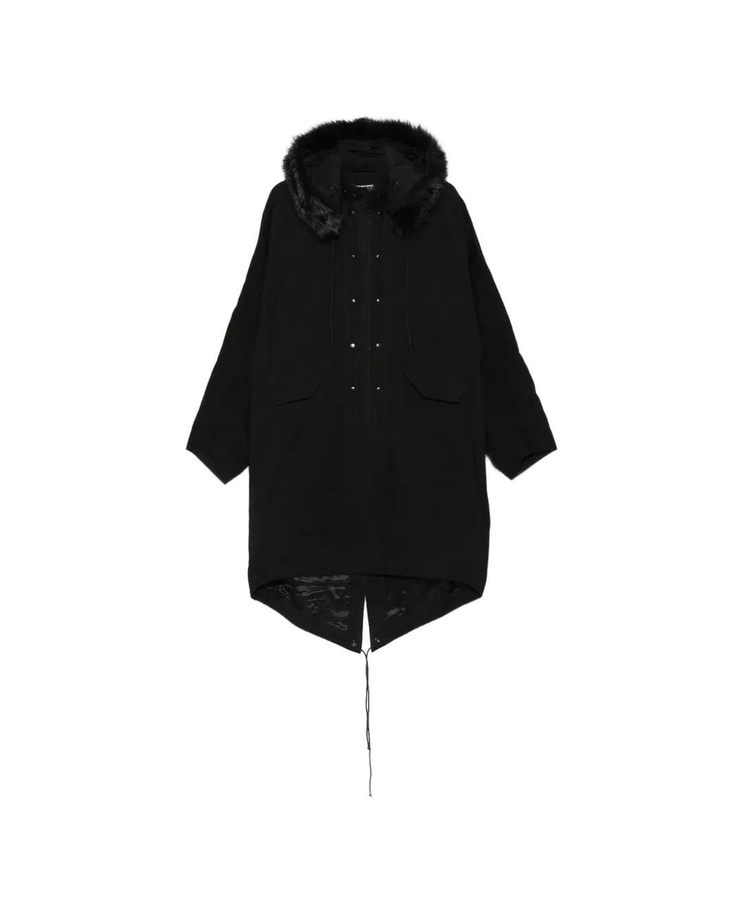 Kiko Kostadinov Black Bittern Faux-Fur Trim Hooded Poncho