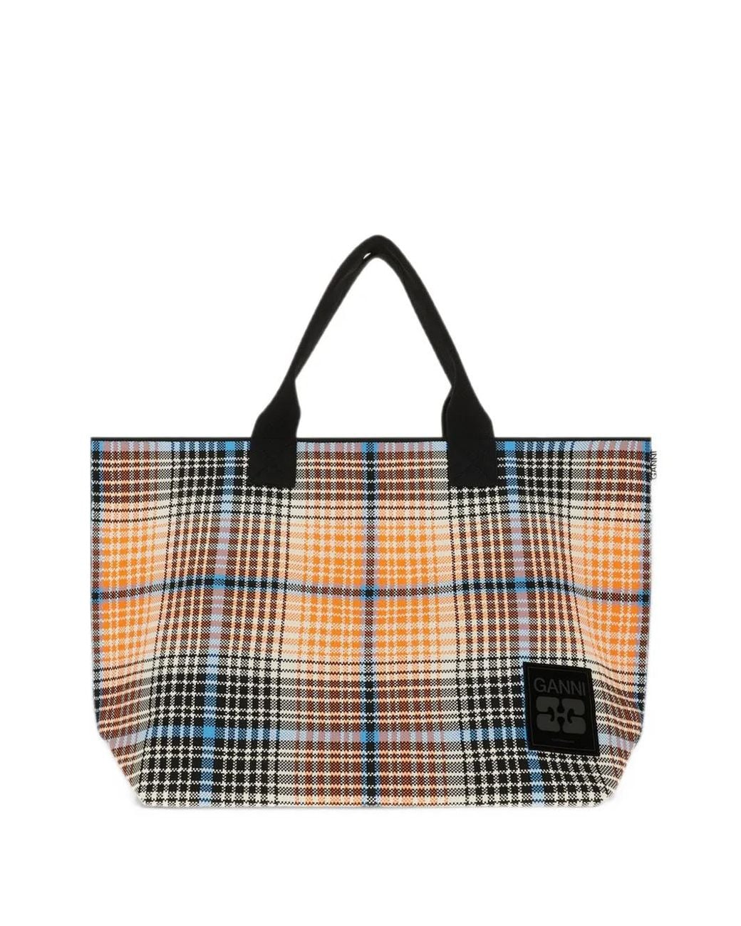 Ganni Orange Check-Pattern Tote Bag