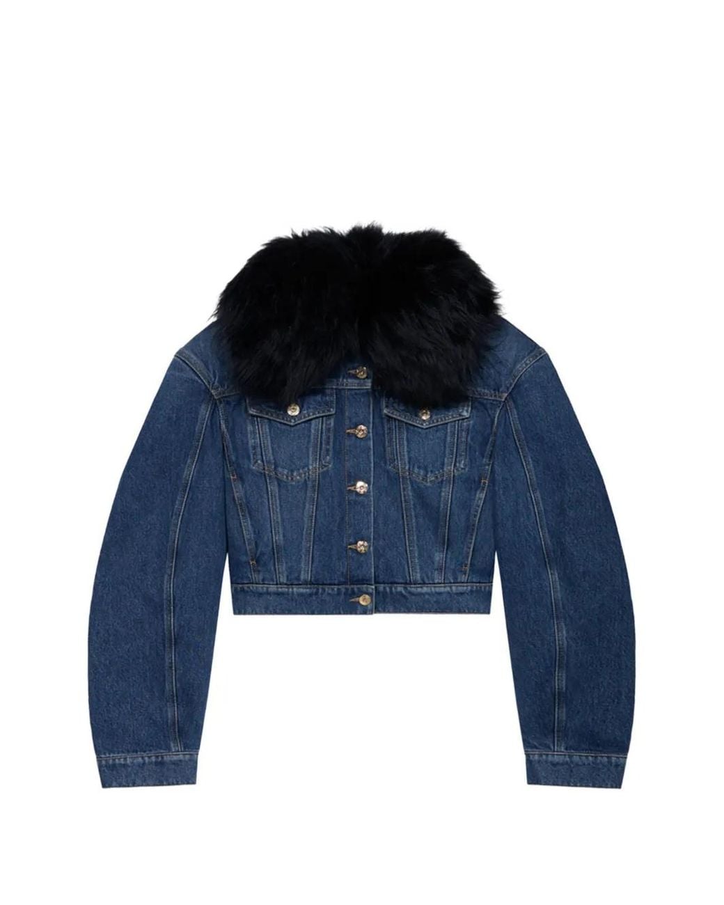Blumarine Blue Faux-Fur Collar Denim Jacket