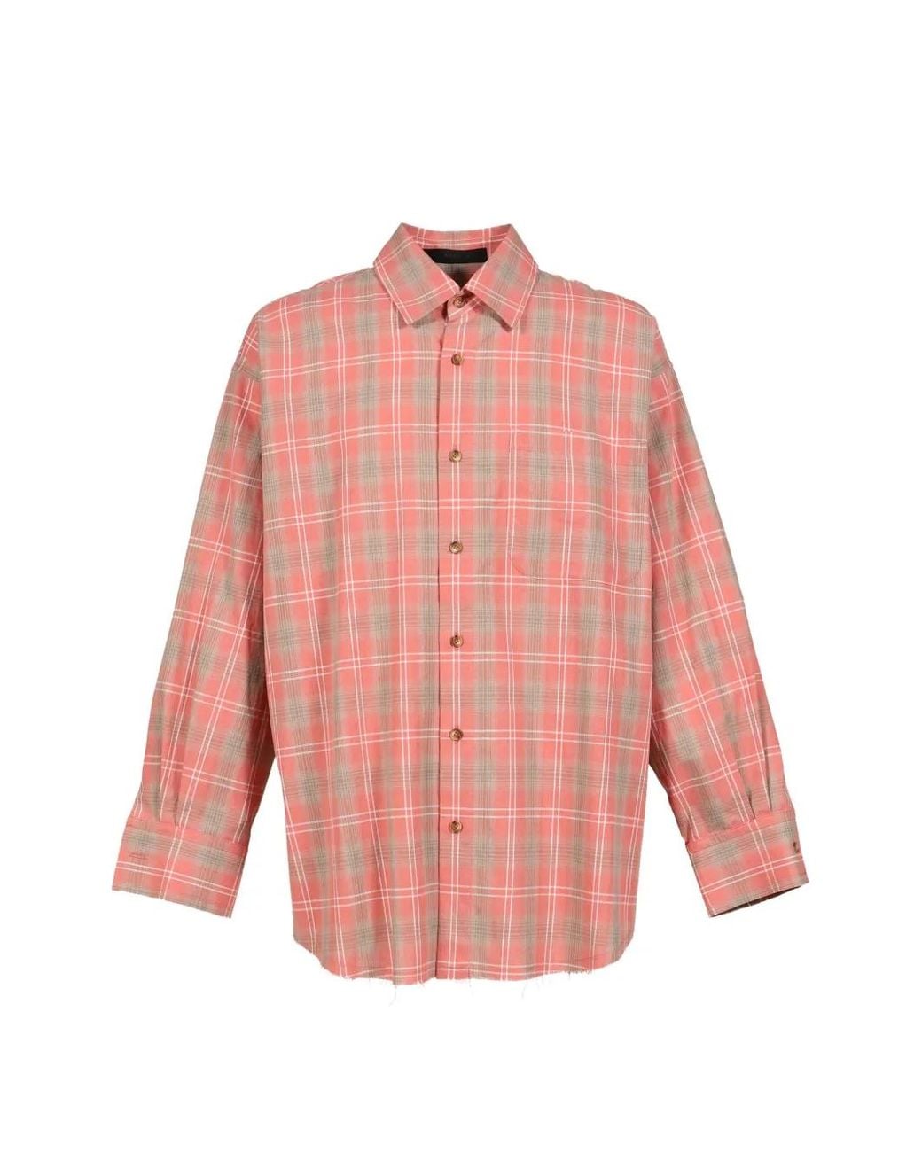 JUN/NAKAYAMA Pink Check-Pattern Raw-Cut Shirt for men