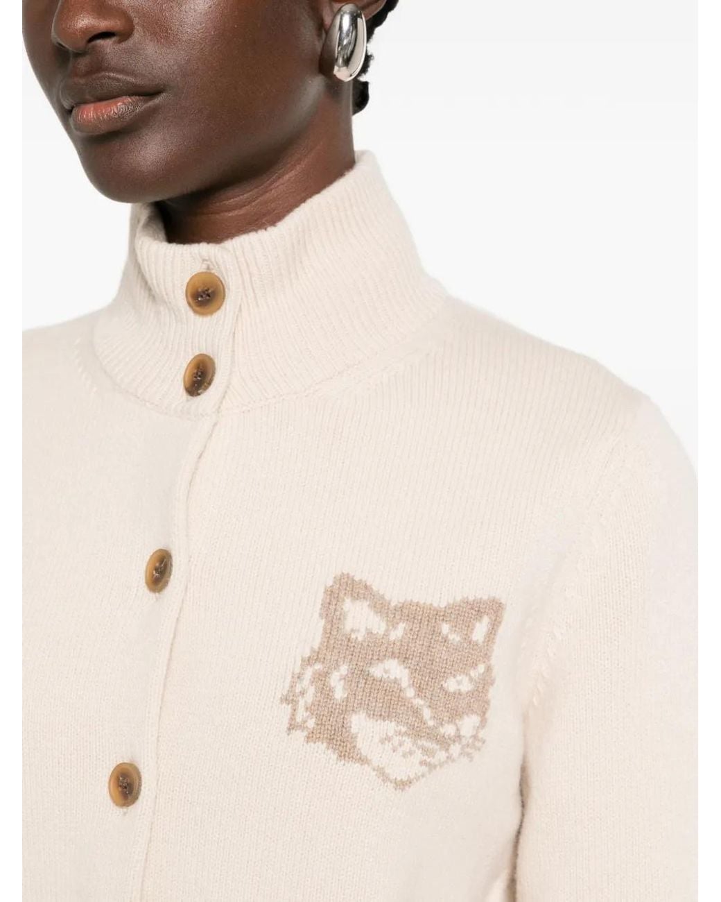 Maison Kitsuné Natural Bold Fox Head Intarsia-Knit Cardigan