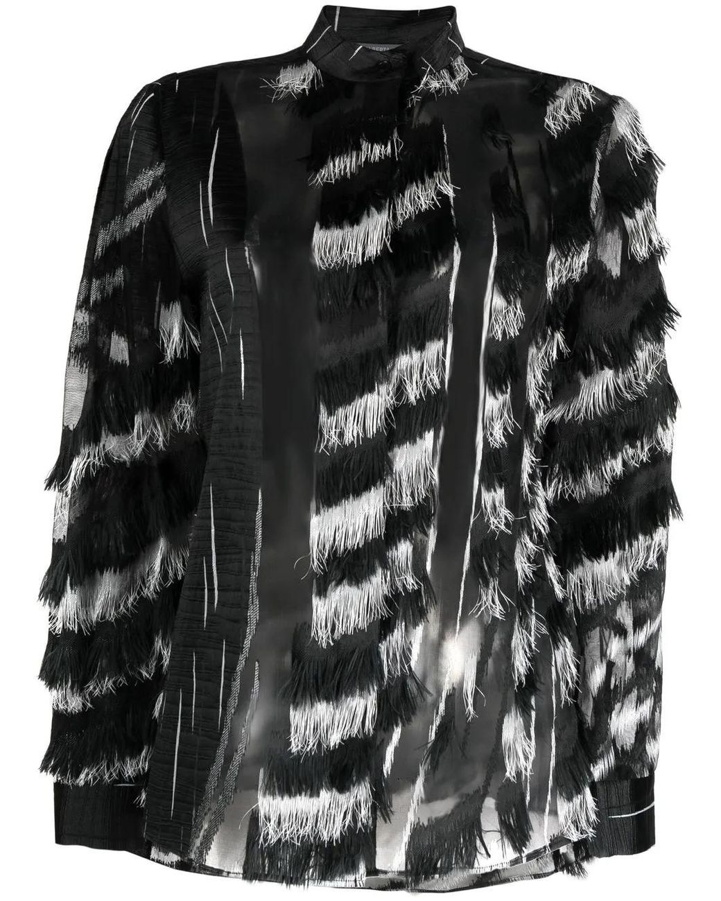 Blusa Semitransparente Con Detalle De Flecos Alberta Ferretti de color Black