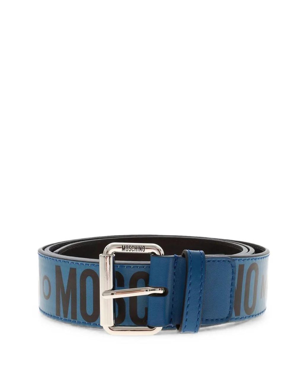 Moschino Blue Logo-Print Leather Belt for men