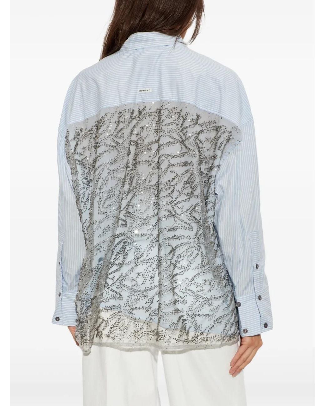 Munthe Blue Vontairo Stripe-Print Sequin-Embellished Shirt