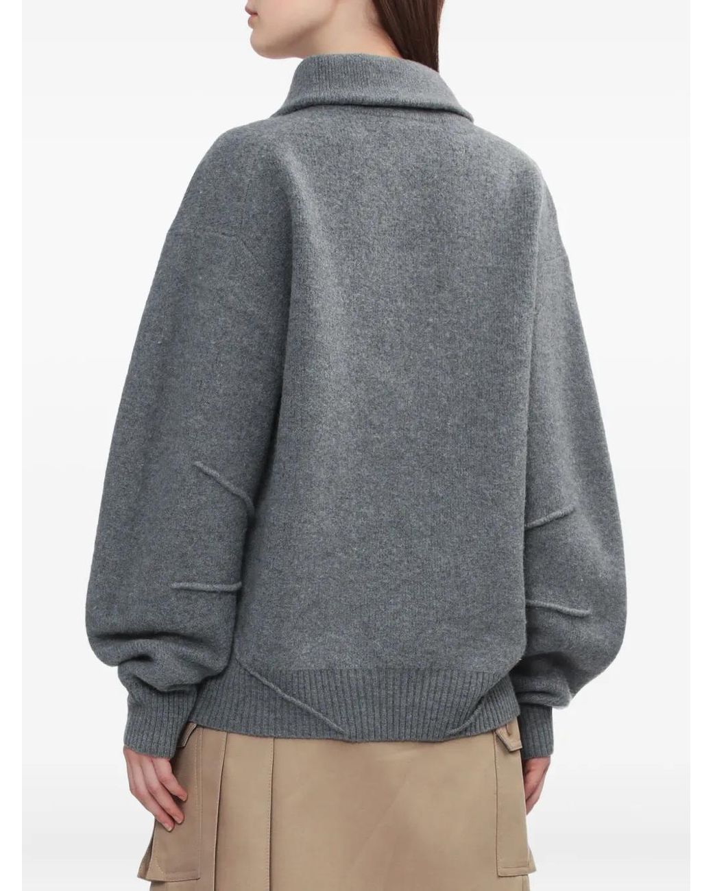 Helmut Lang Gray Zip-Collar Sweater