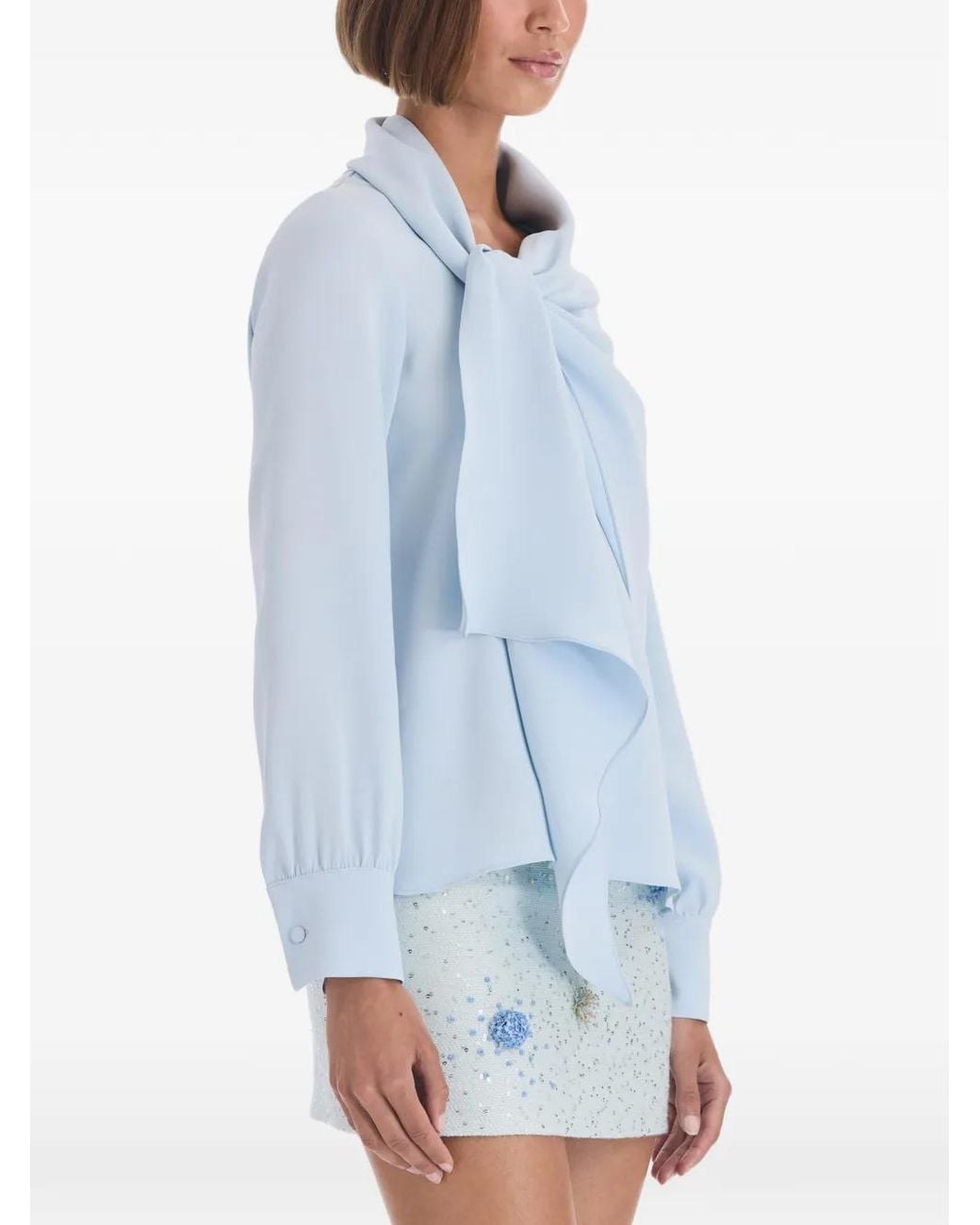 Oscar de la Renta Blue Neck-Tie Georgette Blouse