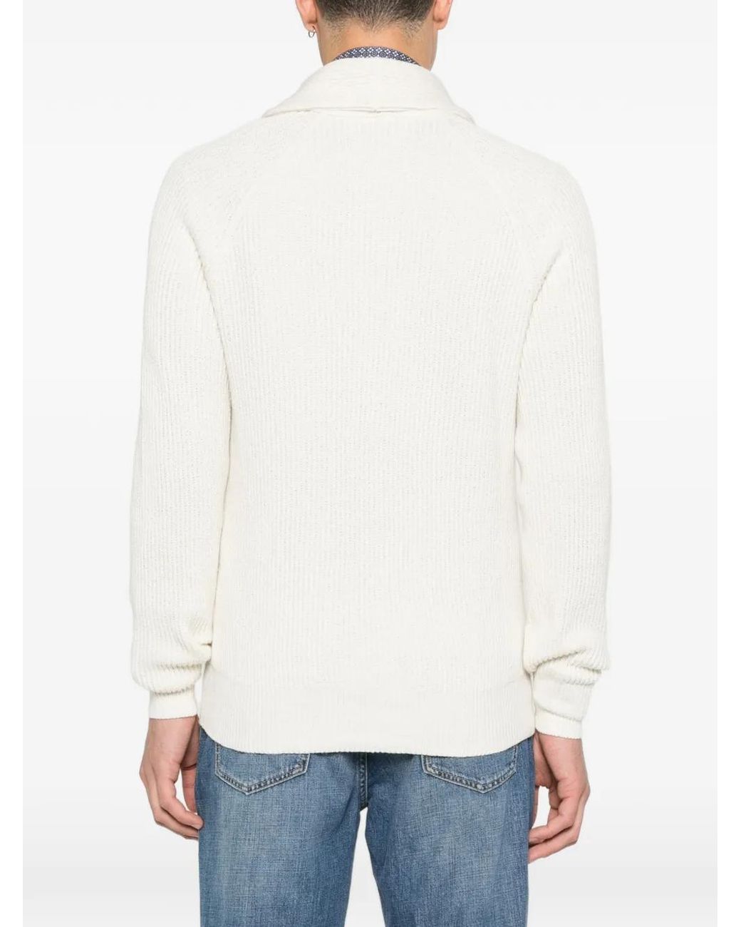 Brunello Cucinelli White English Rib Knit Cardigan for men